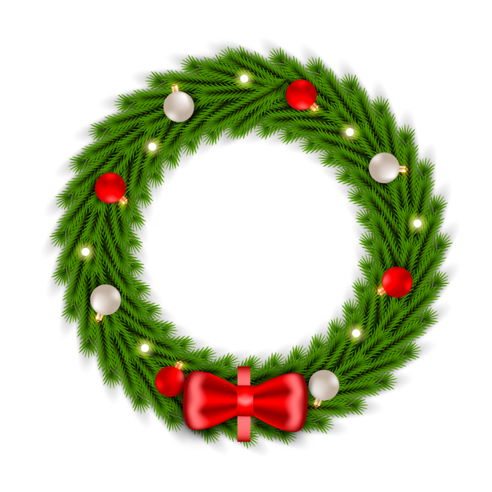 Christmas wreath design merry christmas door decoration element with christmas ball ribbon and snowflake and star png