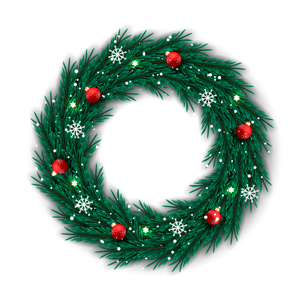Christmas wreath design merry christmas door decoration element with christmas ball ribbon and snowflake and star png