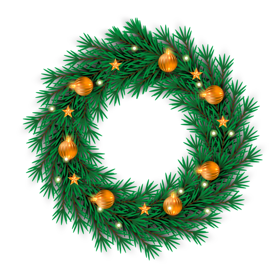 Christmas wreath design merry christmas door decoration element with christmas ball ribbon and snowflake and star png