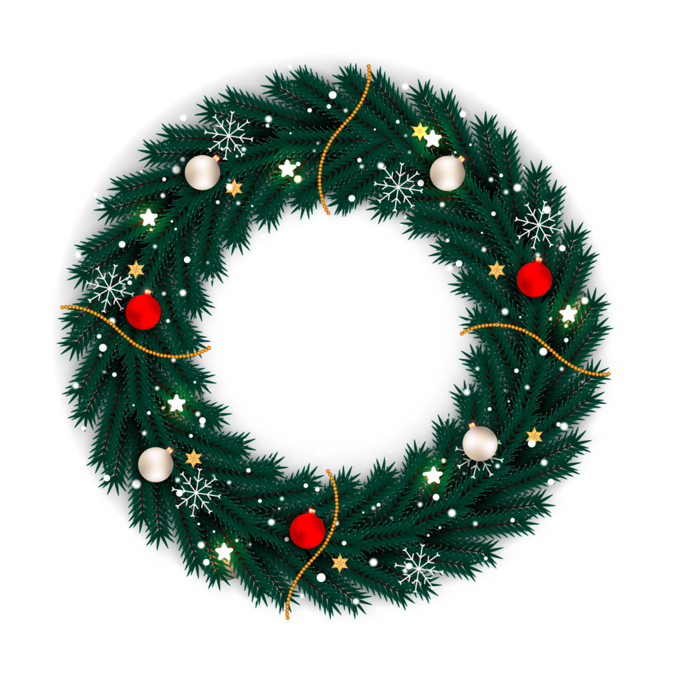 jul krans design glad jul dörr dekoration element med jul boll band och snöflinga och stjärna png