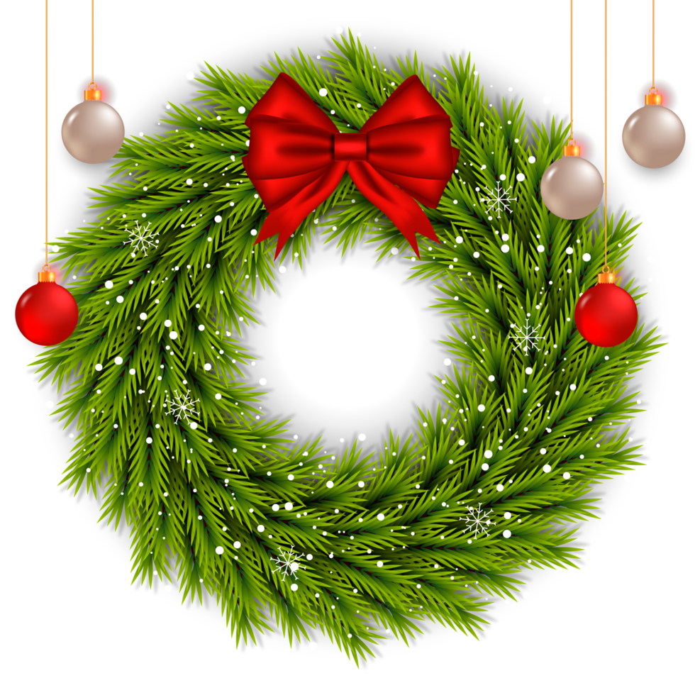 Christmas wreath design merry christmas door decoration element with christmas ball ribbon and snowflake and star png