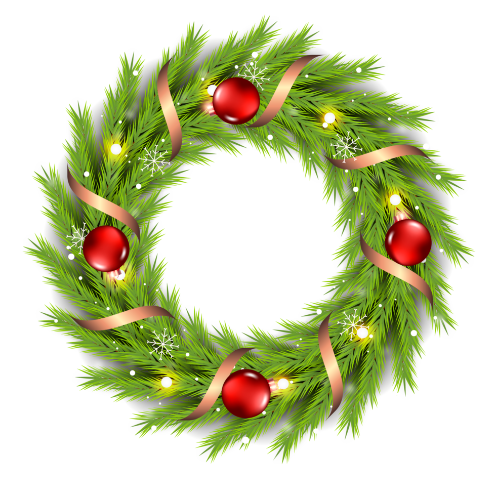 christmas wreath design merry christmas door decoration element with christmas ball ribbon and snowflake and star png