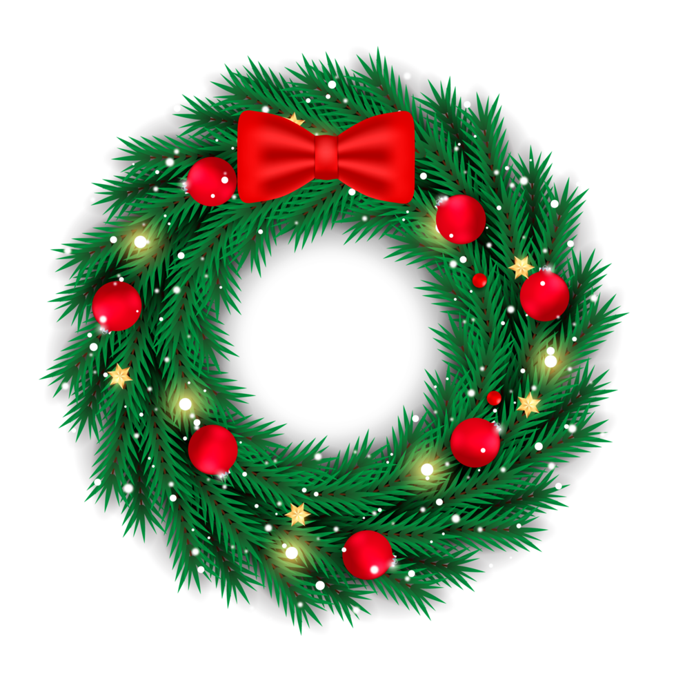 christmas wreath design merry christmas door decoration element with christmas ball ribbon and snowflake and star png