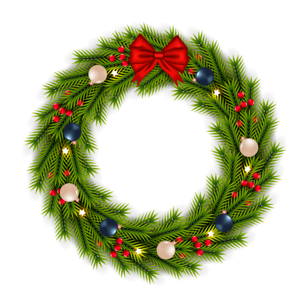 christmas wreath design merry christmas door decoration element with christmas ball ribbon and snowflake and star png