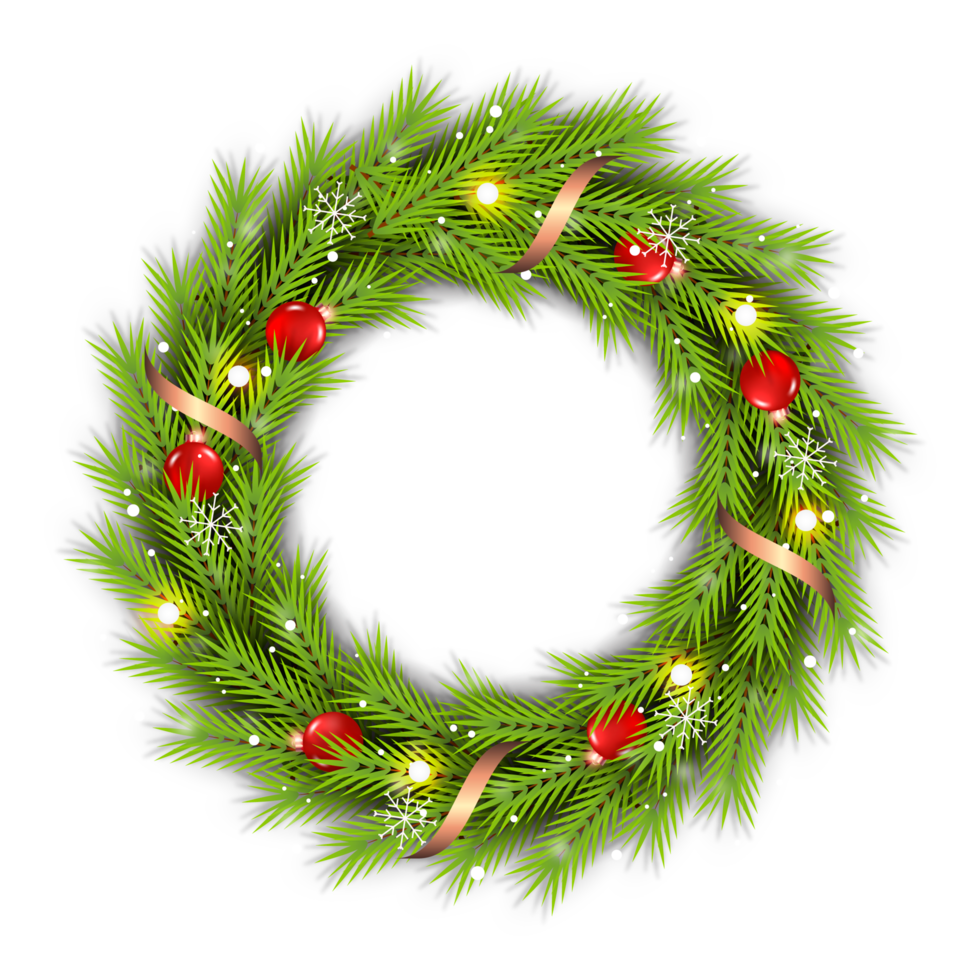christmas wreath design merry christmas door decoration element with christmas ball ribbon and snowflake and star png