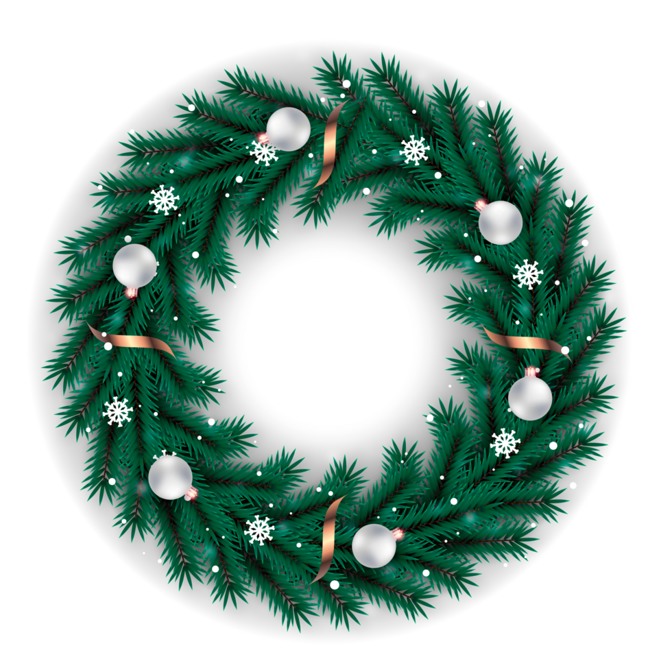 christmas wreath design merry christmas door decoration element with christmas ball ribbon and snowflake and star png