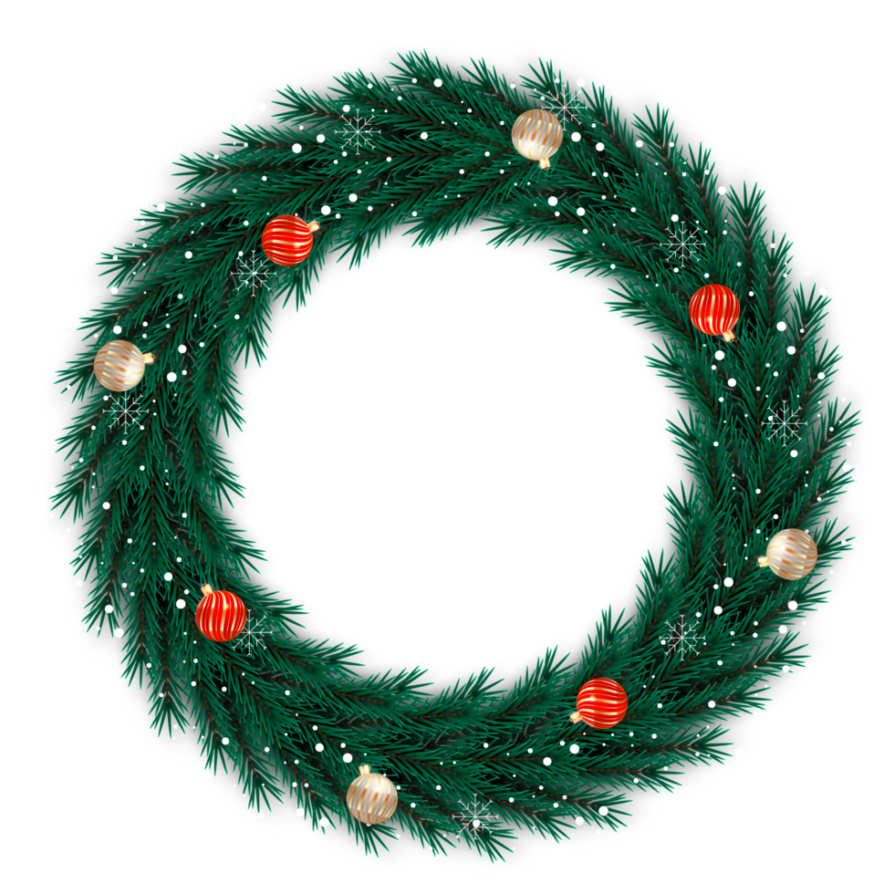 christmas wreath design merry christmas door decoration element with christmas ball ribbon and snowflake and star png