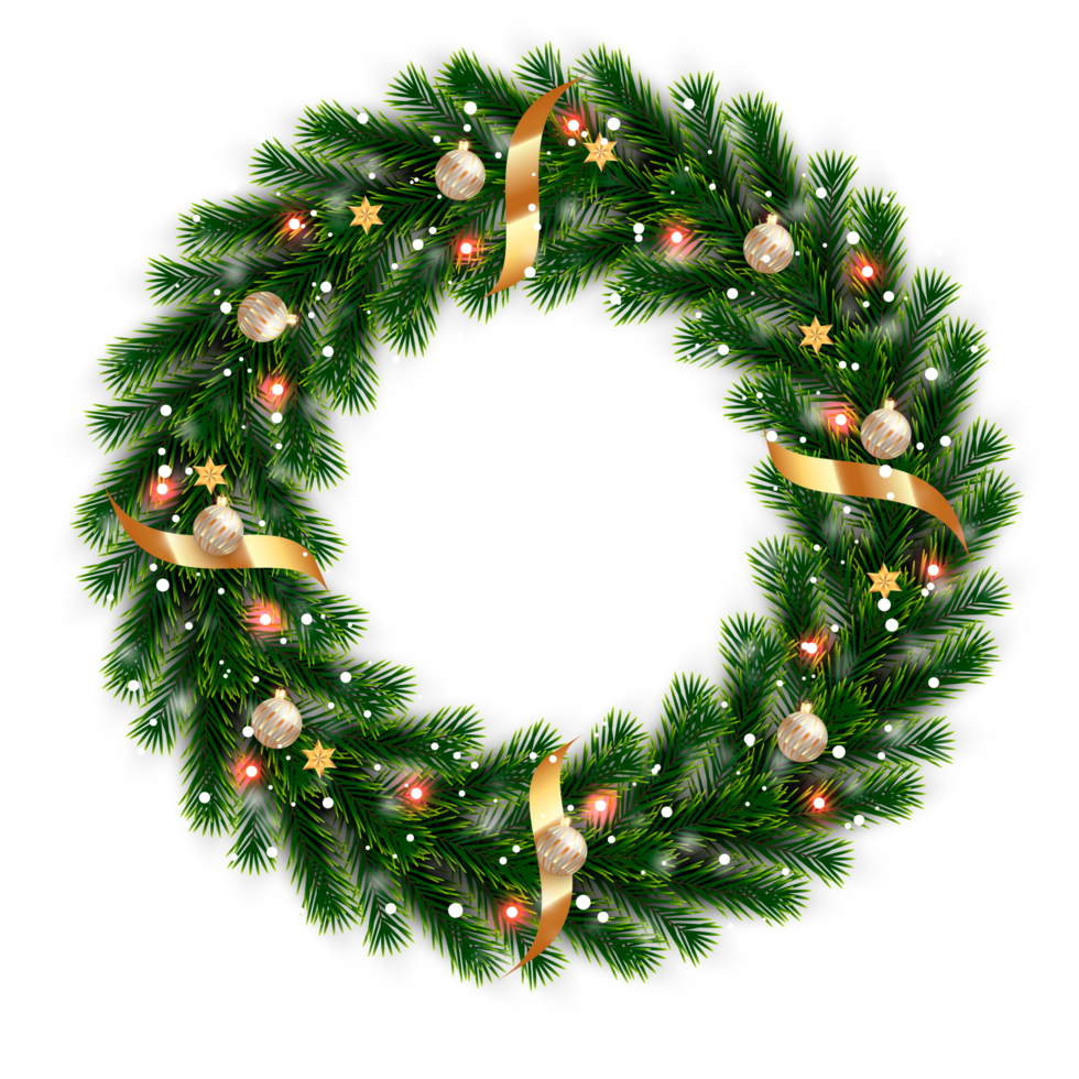 jul krans design glad jul dörr dekoration element med jul boll band och snöflinga och stjärna png