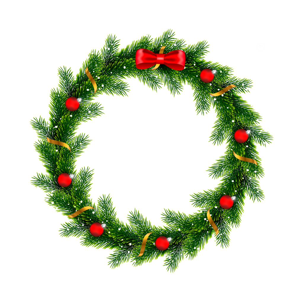 Christmas wreath decoration with Christmas ball and pine branch and Christmas star png