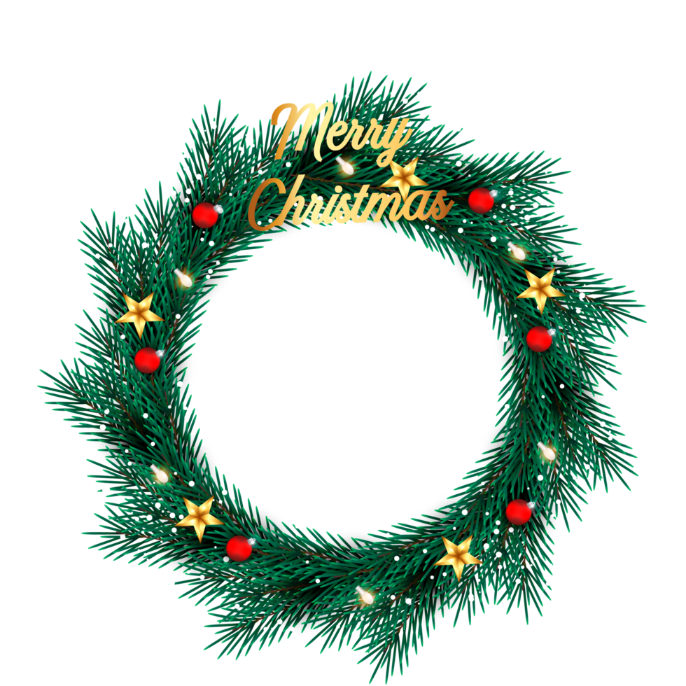 Christmas wreath decoration with Christmas ball and pine branch and Christmas star png
