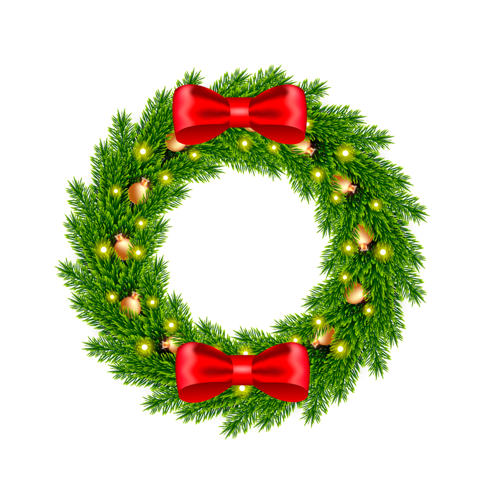 Christmas wreath decoration with Christmas ball and pine branch and Christmas star png