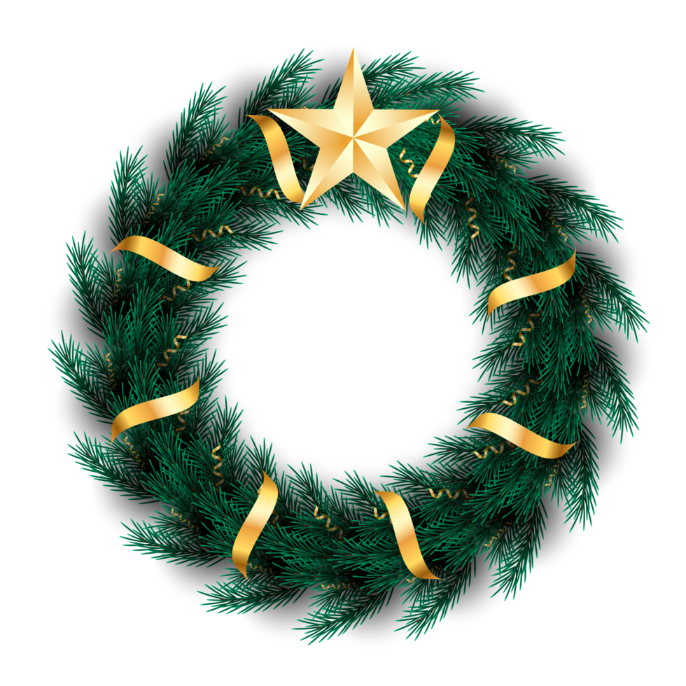 Christmas wreath decoration with Christmas ball and pine branch and Christmas star png
