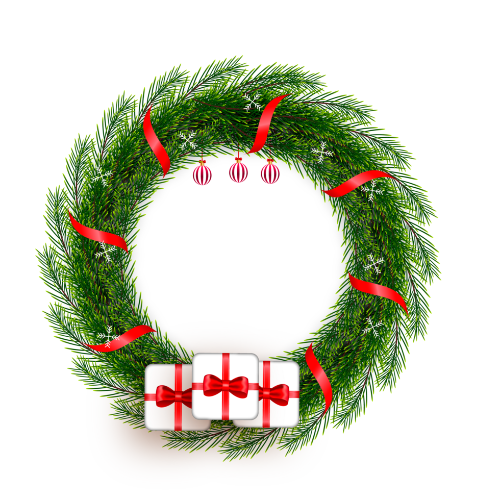 Christmas wreath decoration with Christmas ball and pine branch and Christmas star png