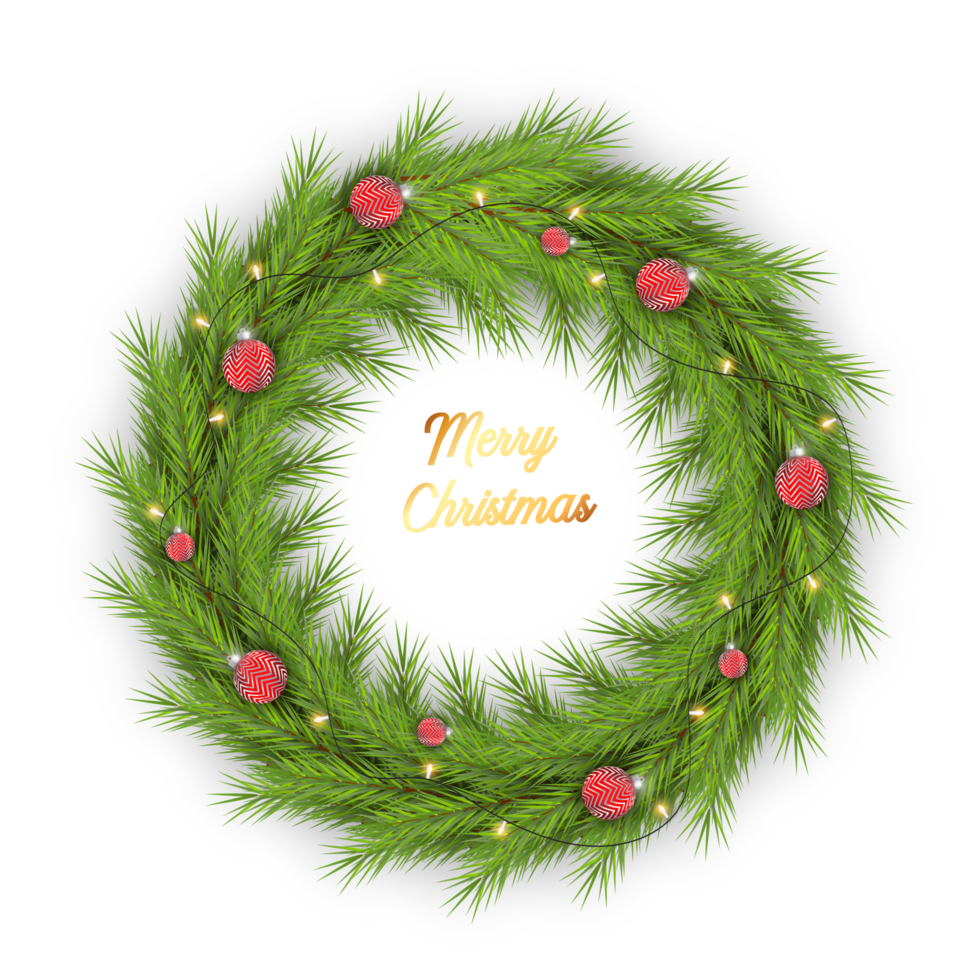 Christmas wreath decoration with Christmas ball and pine branch and Christmas star png