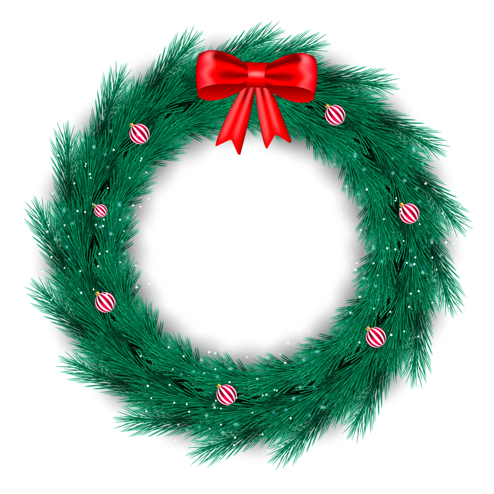 Christmas wreath decoration with Christmas ball and pine branch and Christmas star png