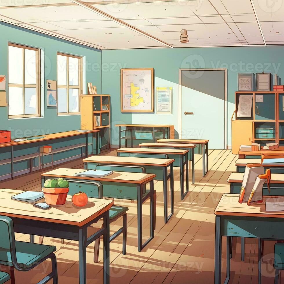 Premium AI Image  Anime Classroom Background without People With Flat  Cartoon Style and Pastel Color