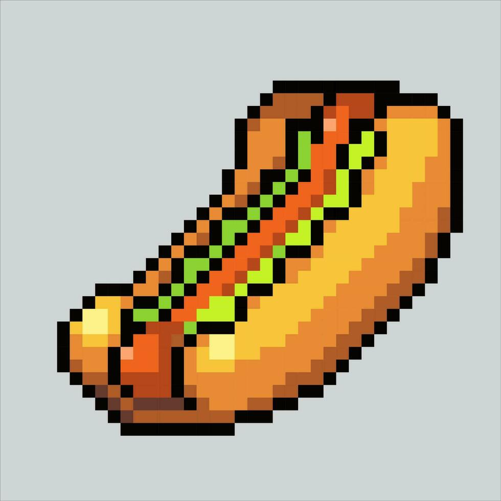 Pixel art illustration Hot Dog. Pixelated Hot Dog Junk Food. Hotdog fastfood icon pixelated for the pixel art game and icon for website and video game. old school retro. vector