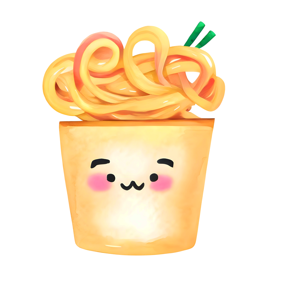 Watercolor Homemade delicious cute noodle in white bowl cartoon for food illustration png