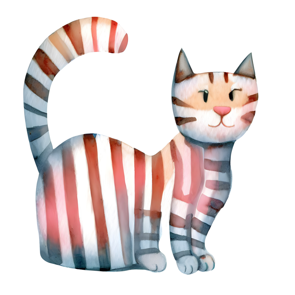 Watercolor and painting cute cat for illustration. Png file.