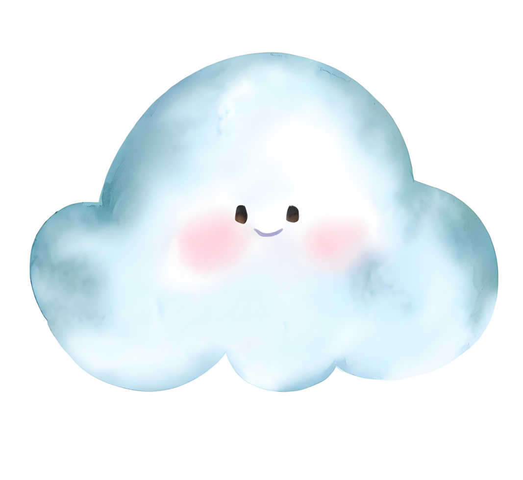 Watercolor and painting smiling a happy cloud for cute cartoon. Png file