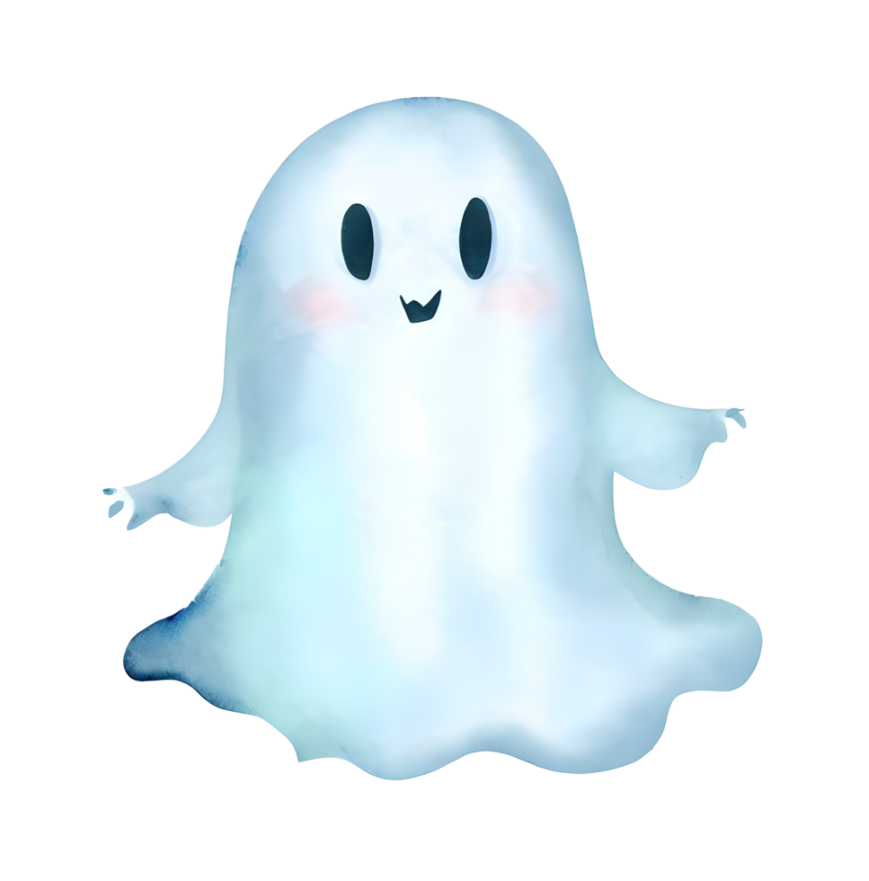 Watercolor and painting halloween cute white ghost scary element illustration png