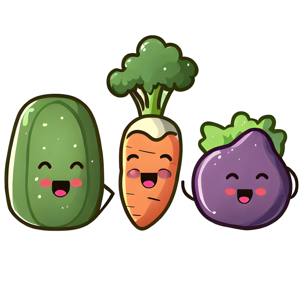 Watercolor cute vegetables and fruits cartoon for food and illustration png