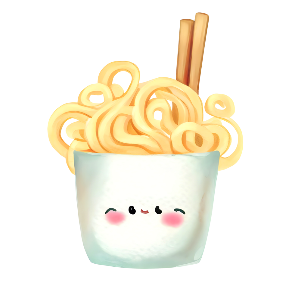 Watercolor Homemade delicious cute noodle in white bowl cartoon for food illustration png