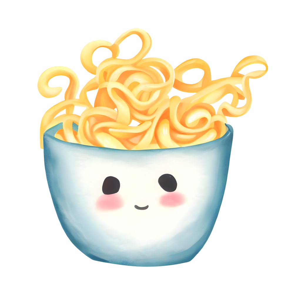 Watercolor Homemade delicious cute noodle in white bowl cartoon for food illustration png