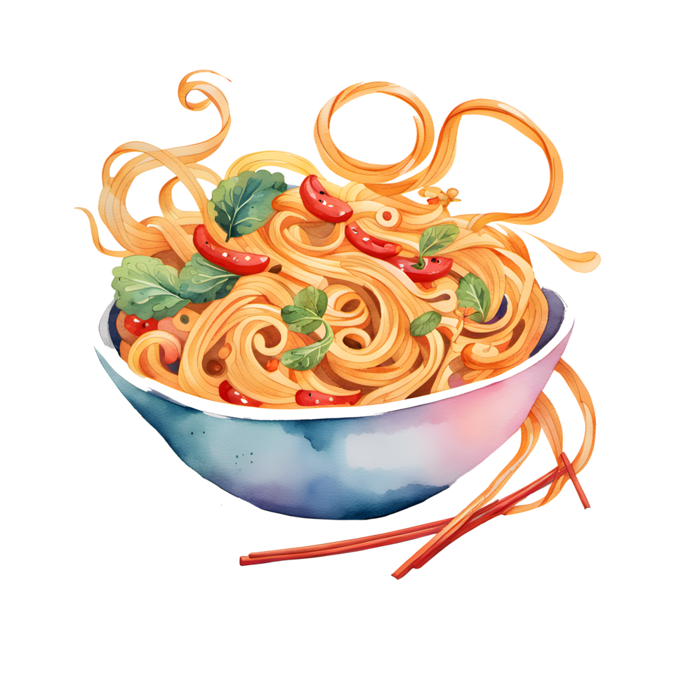 Watercolor Homemade delicious cute noodle in white bowl cartoon for food illustration png