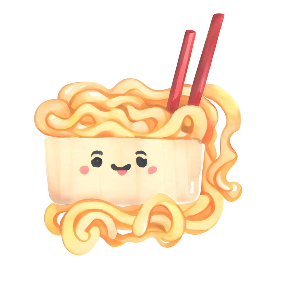 acuarela hecho en casa delicioso linda fideos en blanco cuenco dibujos animados para comida ilustración png