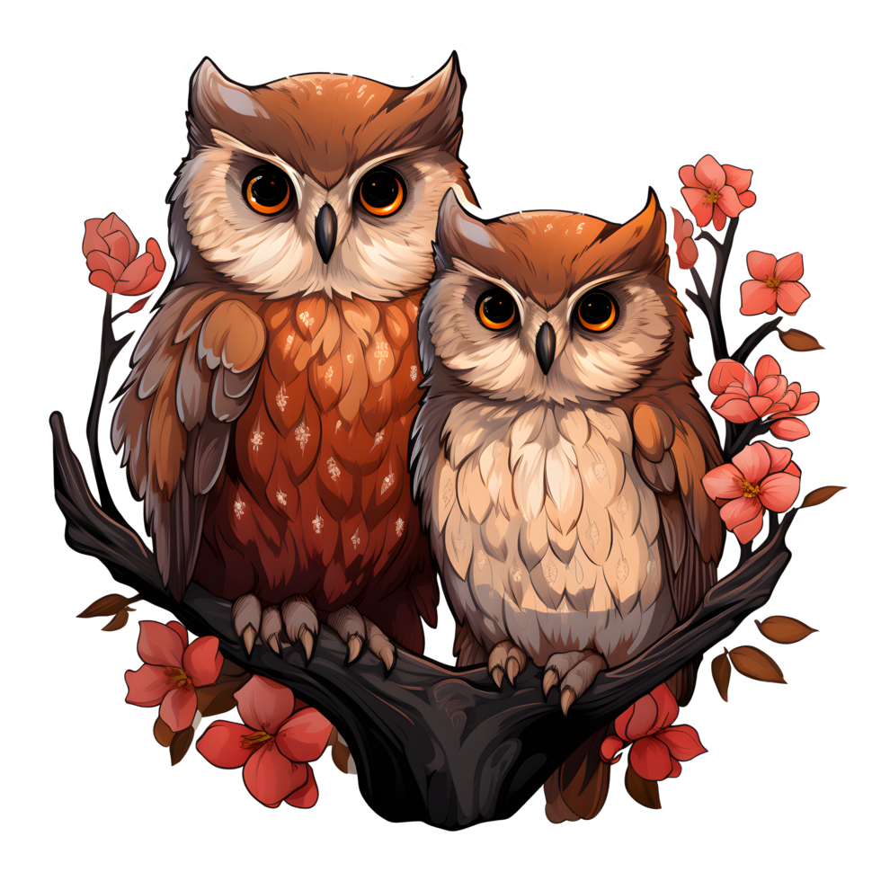 Cute watercolor family Owls element illustration. Png File