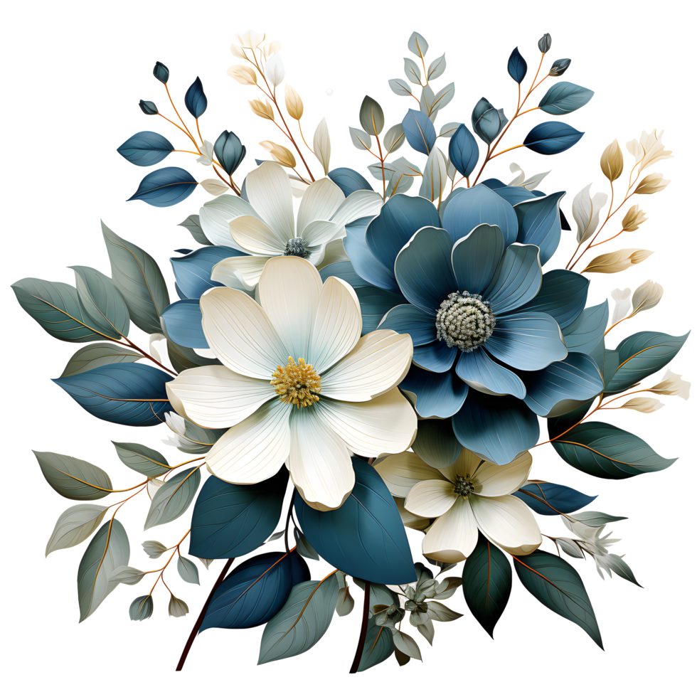 acquerello fioritura floreale impostato con le foglie e fiori ramo illustrazione png