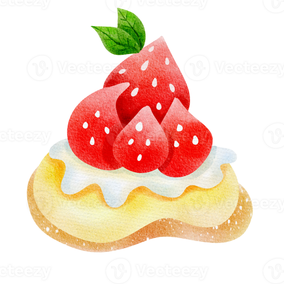 Watercolor and painting for strawberry cream pancake. Digital painting dessert illustration Food. png