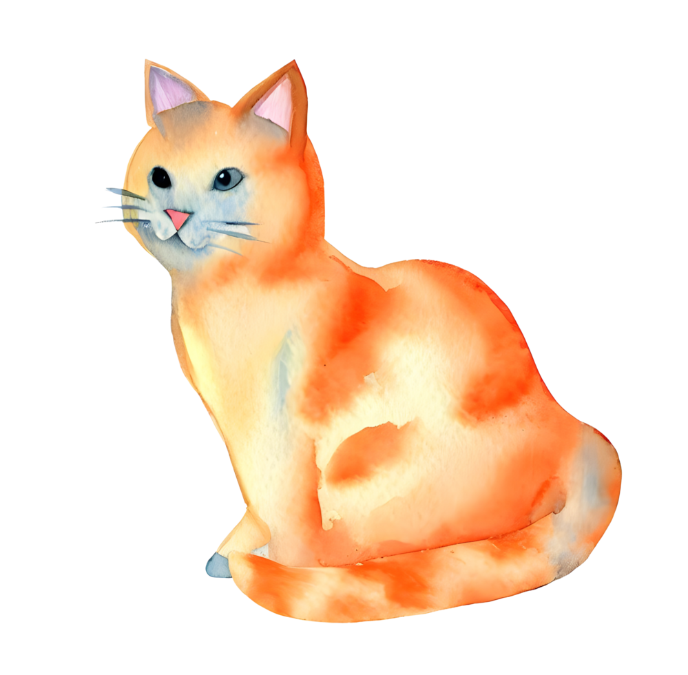 Watercolor and painting cute cat for illustration. Png file.