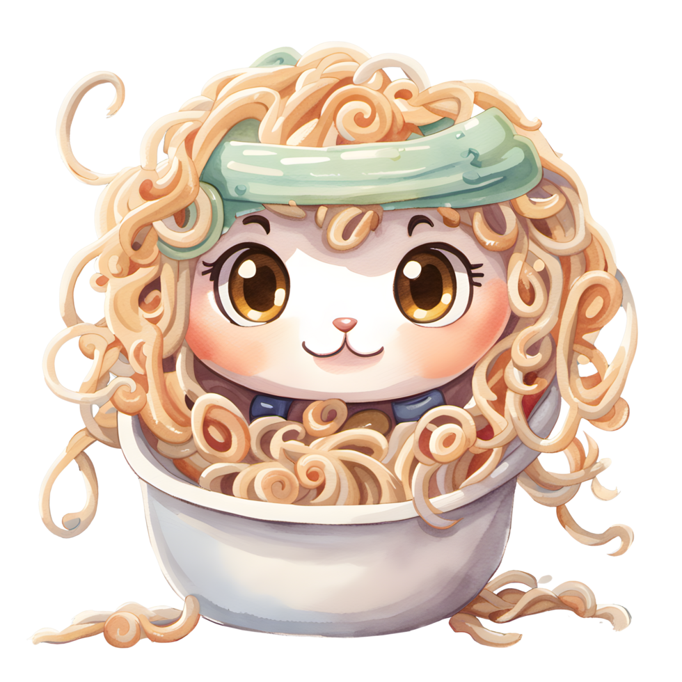 waterverf eigengemaakt heerlijk schattig noodle in wit kom tekenfilm voor voedsel illustratie png