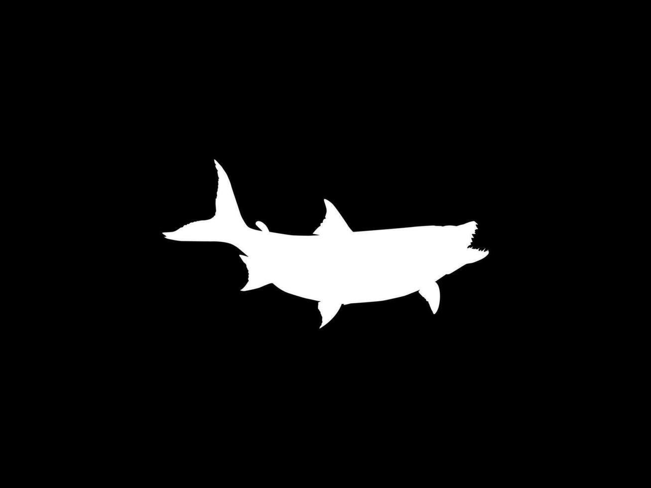 Silhouette of the Hydrocynus goliath, also known as the goliath tigerfish, giant tigerfish, or mbenga, is a very large African predatory freshwater fish of the family Alestidae. Vector Illustration