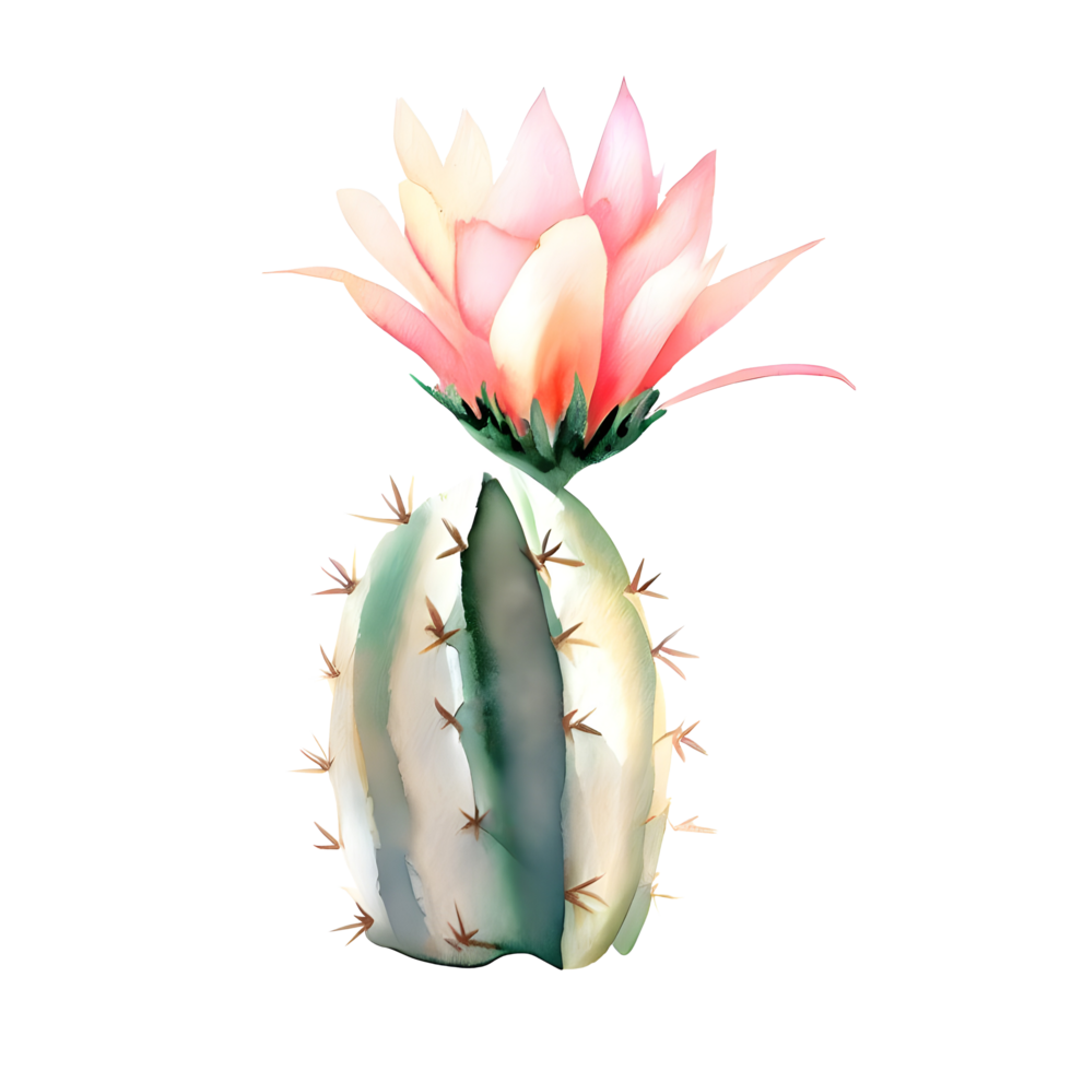 Watercolor Blooming cactus with flowers in vintage pots. png