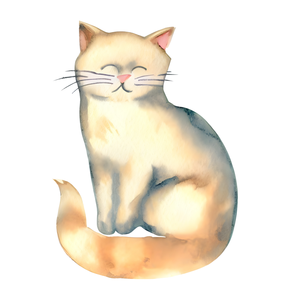 Watercolor and painting cute cat for illustration. Png file.