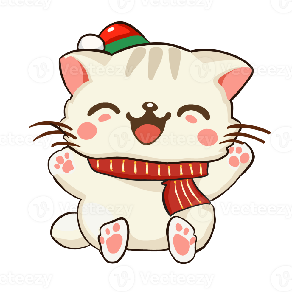 waterverf en tekening voor schattig kat glimlach sneeuw pop met vrolijk rood hoed. digitaal schilderij van icoon illustratie. Kerstmis en nieuw jaar element decoratie Aan vakantie. png