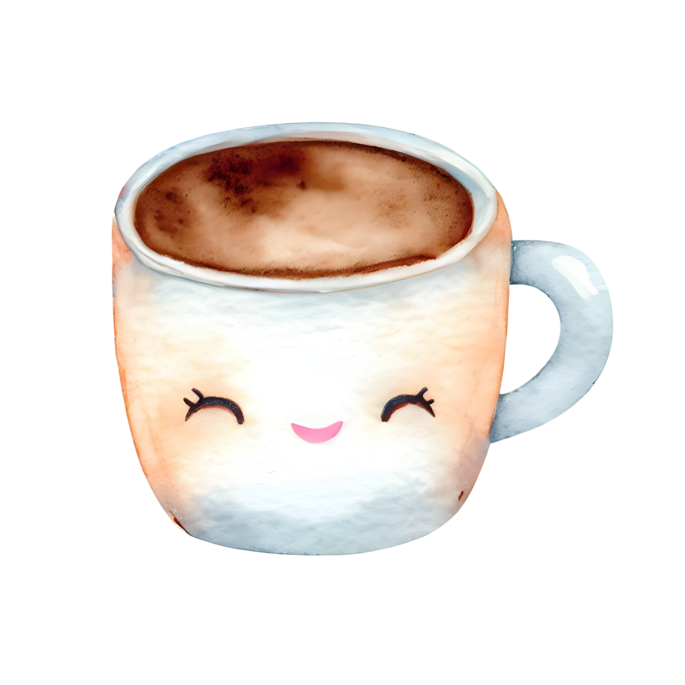Watercolor and painting smiling a cup of coffee for cute cartoon. Png file