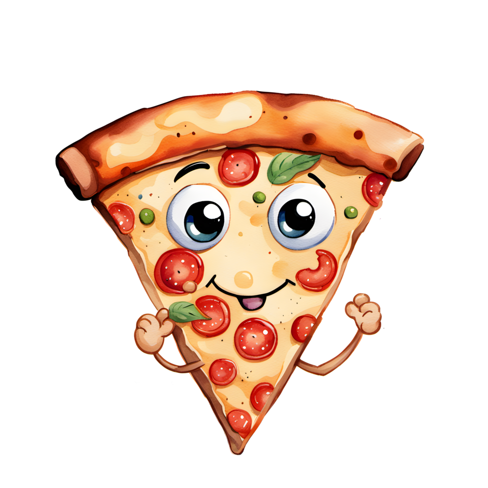 acquerello fatti in casa delizioso carino Pizza cartone animato per cibo illustrazione png