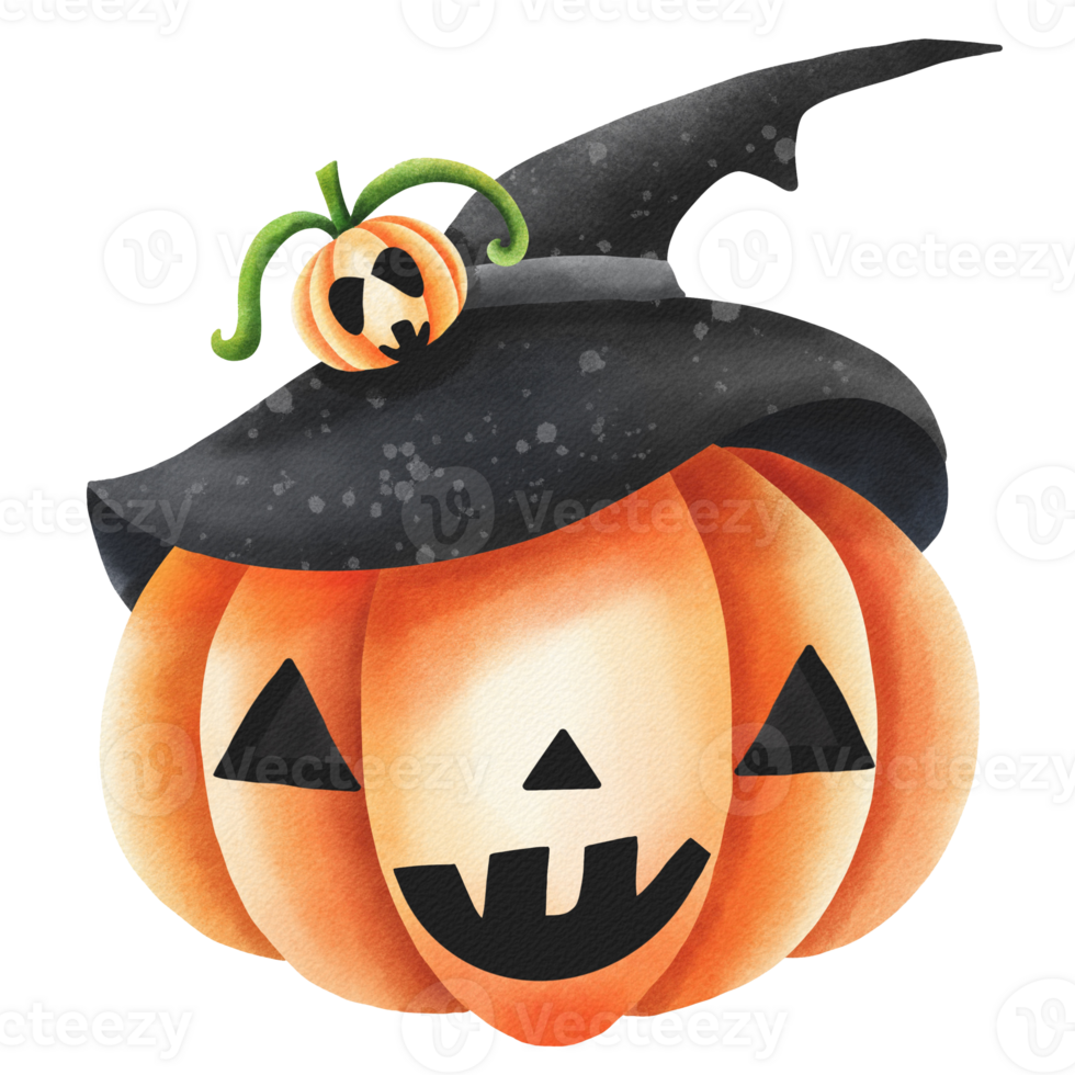 Watercolor and painting for cute smiling Pumpkin Halloween. Digital painting illustration holiday concept. png