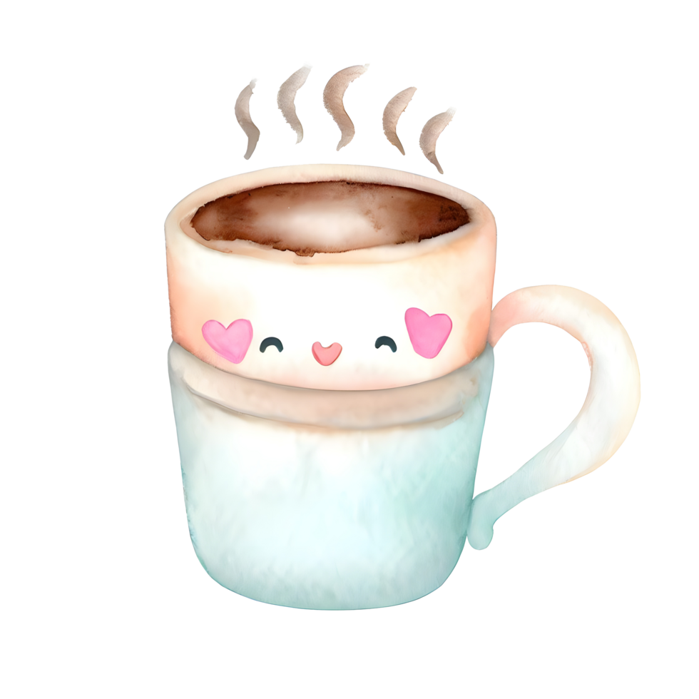 Watercolor and painting smiling a cup of coffee for cute cartoon. Png file