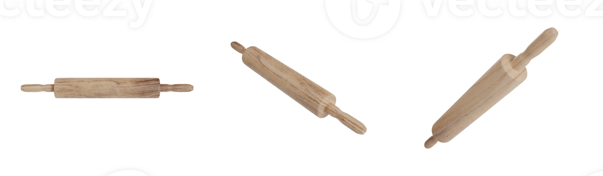 wood rolling pin 3d render set png