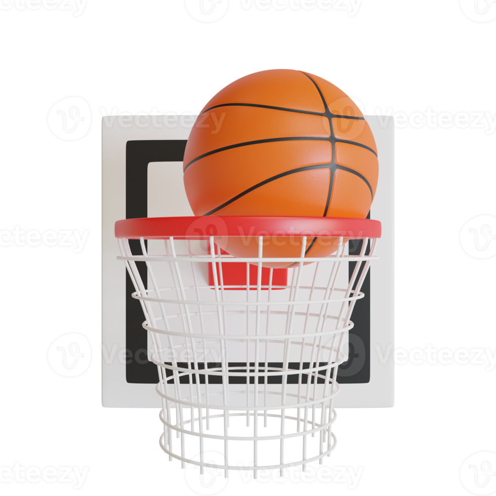 baloncesto pelota y cesta 3d render,deportes equipo png