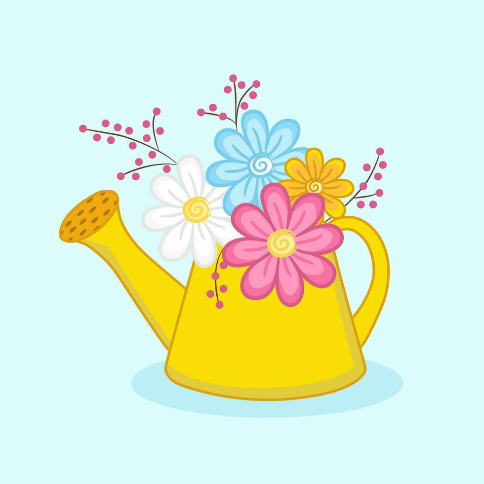 Watering can with flowers illustration vector