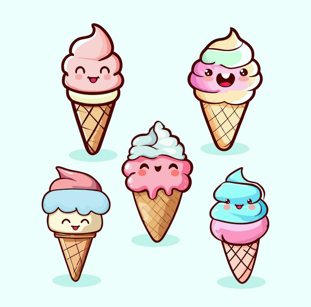 A collection of ice creams with different faces vector