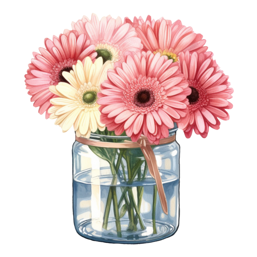 pink gerbera daisy flower in vase basket png