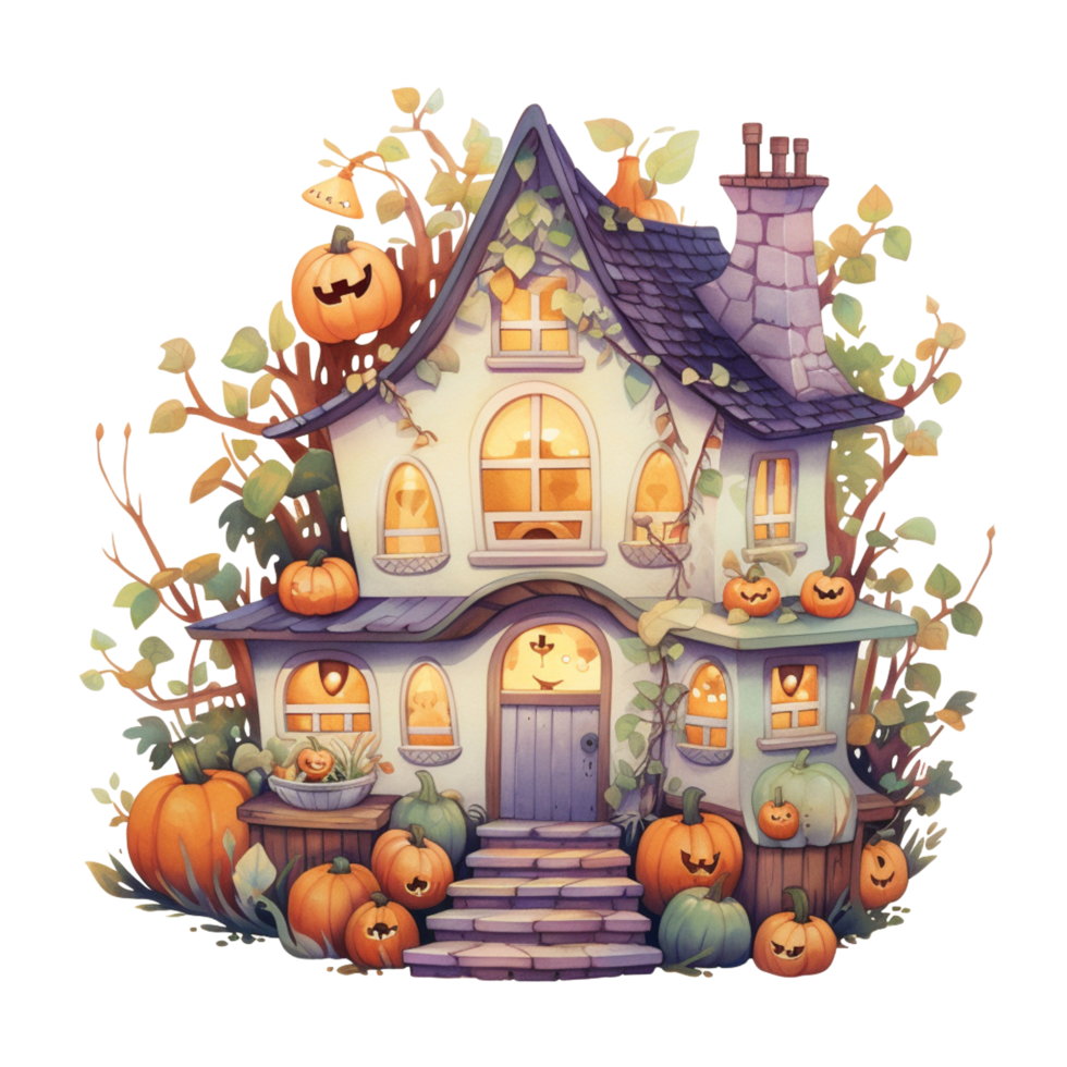 ai generativ Aquarell verfolgt Haus Halloween auf transparent Hintergrund png