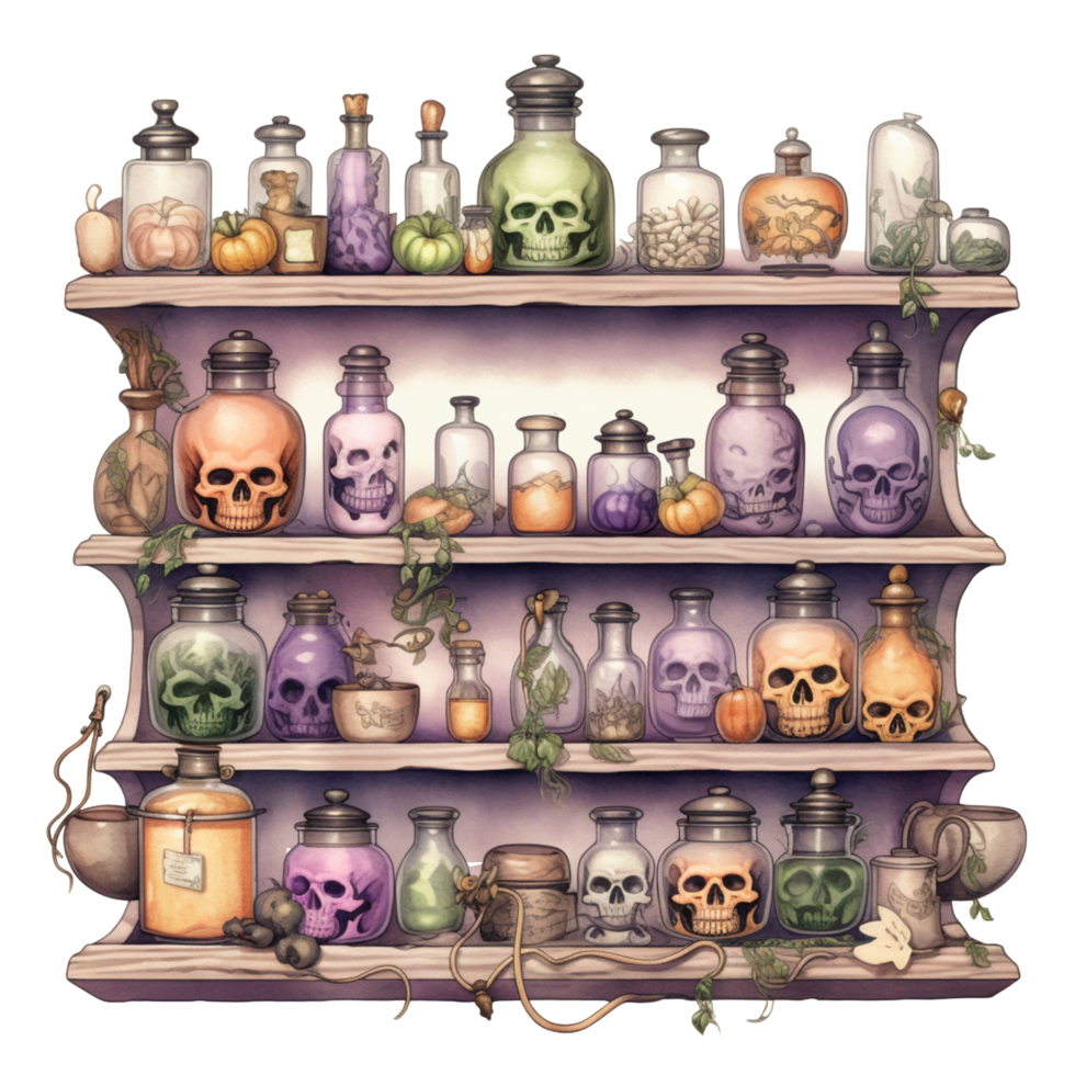 AI Generative Watercolor witch magic potion on transparent background png